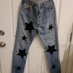 Nasty Gal Jeans  Levi's Reconstructed Denim Blue Sz 26 Stars Hi-Rise Baggy Goth